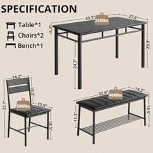 IRONCK Dining Table Set For 4 Kitchen Table With Upholstered Bench And 2 Chairs Kitchen Table And Chairs Set For Small Space Apartment Black - Black - View 2