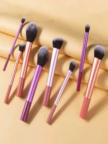 8pcs Colorful Portable Makeup Brush Set, Made Of High-Strength Plastic Handles, Lightweight And Durable, With Premium Synthetic Soft Hair Bristles, Suitable For Makeup Enthusiasts, Ideal For Holiday Gifts