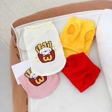 Cute Cartoon Pattern Pet Vest, Fit For Cats And Small Dogs, Waffle Texture, Suitable For Spring And Summer