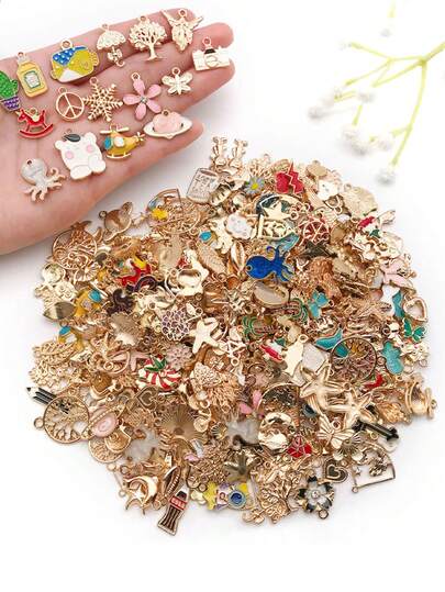 20/30/100pcs Random Mix Drip-Paint + KC Gold Charms – DIY Craft Supplies For Handmade Earrings, Bracelets, Necklaces & Keychain/Bag Accessories