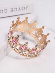 1pc Girl Rhinestone Metal Tiara Crown Hair Hoop - Pink - View 5