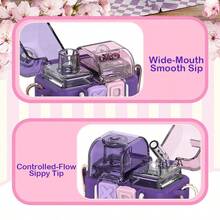 MINISO Sanrio Kuromi Sakura Punk Double Drink Cup 520mL/17.59oz, Stereo PVC Cup Cover, Double Drink Mode, Safety Lock, Detachable Strap, Suitable for Travel Carrying and Daily Hydration (1 PC) - 紫色 - 查看 5