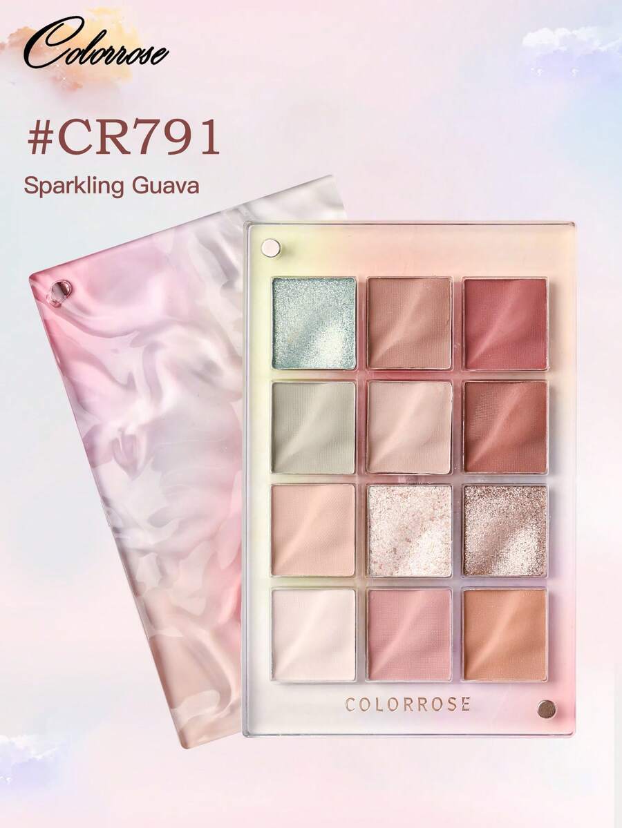 COLORROSE 9.5g 水波纹彩妆盘，哑光闪光粉眼影盘，磁性盖设计，显色度高，持久亮泽闪光眼影，丝滑，轻盈，顺滑，带镜子，荧光笔轮廓腮红粉一体式彩妆盘