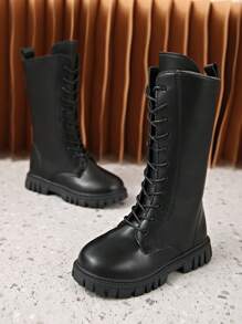 2025 New Style Fashion Versatile Girls Long Shaft Flat Knight Boots, Girls & Big Girls - Black - View 2
