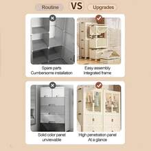 Portable Folding Wardrobe Closet Organization System And Storage Cabinet With Wheels And Double Doors, Suitable For Home, Bedroom With 10 Hangers, Mounted Closet Systems - 白色 - 查看 3