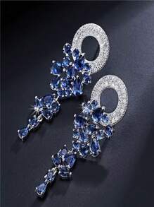 1 Pair Luxury Elegant Zirconia Wrapped Leaf Design Dangle Earrings For Women, Suitable For Wedding Wear Or Gift