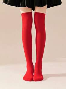 1 Paar vielseitige und bequeme Oberschenkel-hohe Socken für Teenager Mädchen, Kinder atmungsaktive Overknee-Sportsocken Einfarbig, geeignet für Mädchen und Jungen von 10-16 Jahren - Verschiedenfarbig - Übersicht 14