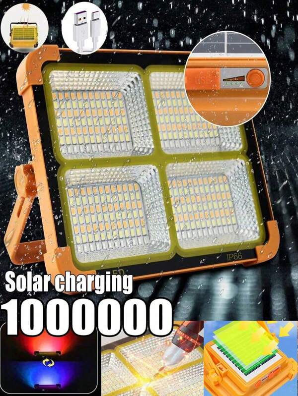 1 قطعة مصباح خيمة LED كشاف عمل محمول بإضاءة ساطعة جدا للتخييم، يعمل بالطاقة الشمسية وقابل للشحن، إضاءة مغناطيسية للمباني والخارج