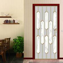 1/2pcs White Marble Pattern Gold Line Removable Door Wall Sticker, Minimalist Creative Geometric Design, Self-Adhesive Waterproof Door Wall Decor For Bedroom, Living Room