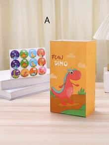 1套/4个，卡通恐龙礼品袋，可爱牛皮纸糖果袋，节日礼品袋