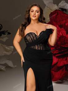 Elegante abito da sera lungo con spacco alto e drappeggio monospalla in pizzo nero taglie comode, abito da sera formale e sexy per donna, abito da sera di lusso lungo per donna, abito da sposa elegante per sera, abito elegante per occasioni formali, abito elegante per eventi, abito da sposa di lusso, abito da festa, per invitati a matrimoni