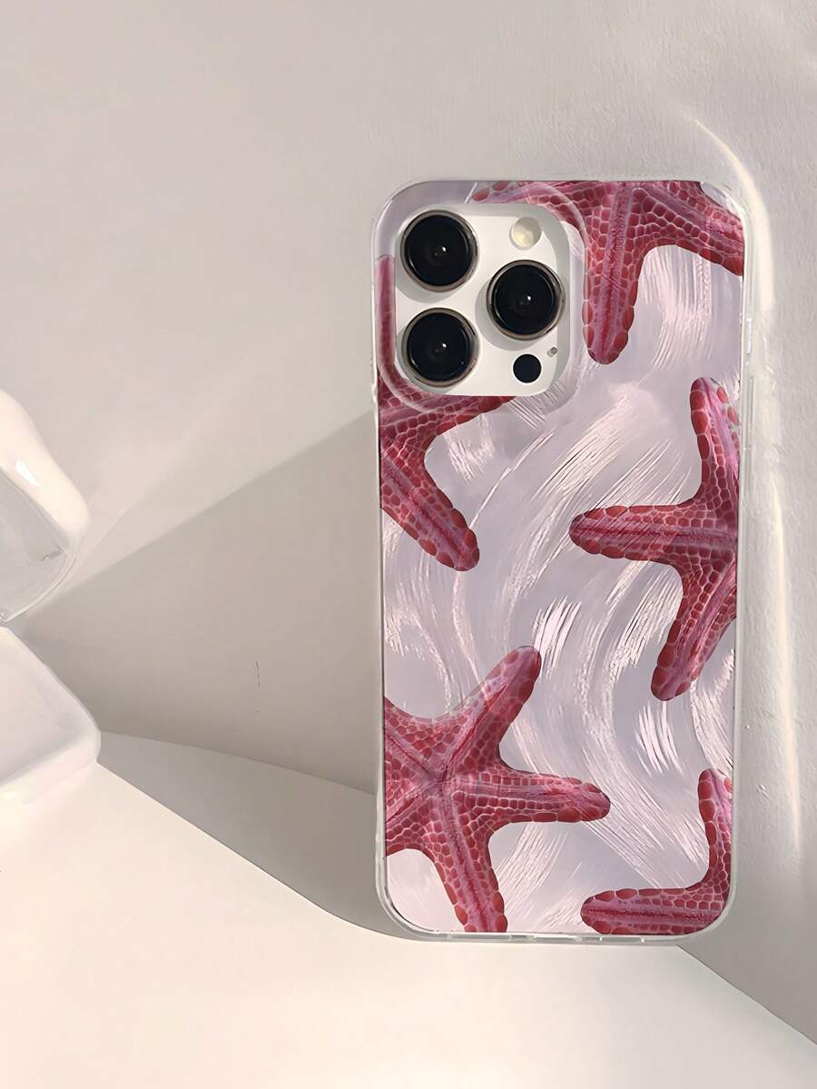 Star 1pc 粉色海星图案防水防指纹防刮透明IMD光滑亮面软手机壳适用于 Apple 16 / 16 Plus / 16 Pro / 16 Pro Max