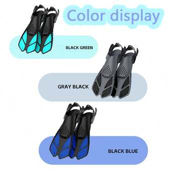 1 Pair Adjustable Buckle Swim Flippers, Short Silicone Snorkel Shoes, Open Heel Travel Fins For Men And Women, Beach Essentials, Beach Accessories, Pool Float