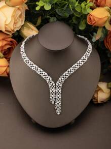 1 Set Luxury Elegant Cubic Zirconia Faux Pearl Jewelry Set, Including 1 Pair Of Earrings, 1 Necklace, 1 Bracelet, 1 Ring, Suitable For Women's Wedding, Party Wearing (Excluding Gift Box)
