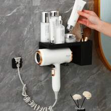 1pc No-Drill Hair Dryer Holder, Wall-Mounted Bathroom Hair Dryer Bracket Organizer For Storage Wall-Mounted Hair Dryer Rack, Bathroom Organizer Rack, Hands-Free Hair Dryer Holder For Small To Large Hair Dryers, Space-Saving Storage Accessories Save Space No Need To Drill A Hair Dryer Stand - Easy To Wall Mount, Stylish And Bathroom Organizer For Easy Grooming Routine