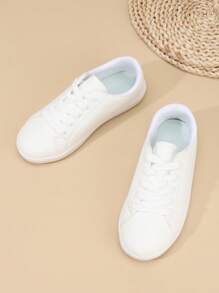 1 Pair Unisex PU Leather Lace-Up Classic Student Sneakers, Thick Non-Slip Durable Soft Bottom Casual Flat Sports Shoes, Suitable For All Seasons