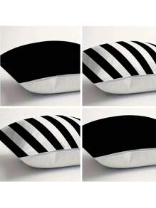 Capas de almofada contemporâneas listradas em preto e branco com fecho de zíper (1/2/4 peças) - Fronhas decorativas de poliéster laváveis à máquina, adequadas para sofá, cama, carro e decoração de casa - perfeitas para vários tipos de cômodos