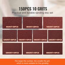 150 PCS 5 Inch Sanding Discs Set, 8-Hole Round Hook And Loop Sandpaper For Orbital Sander, 10 Grits Include 60, 80, 100, 120, 150,180, 240, 320, 400, 600 Grit, For Metal, Wood, Car Sanding