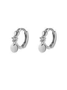 1 Pair Minimalist Creative Gold-Plated, Luxury Rhinestone Decorated 925 Sterling Silver Round Disc Stud Earrings, Suitable For Women's Daily And Vacation Wear