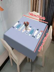 1/20 Stück moderne geometrische Fisch bedruckte Tischdecke, geeignet für Heimdekoration, Picknicks und Feierlichkeiten, Farbschemen in Hellblau und Grau, maschinell hergestelltes Polyesterfasergewebe, Tischtuch für den Esstisch.