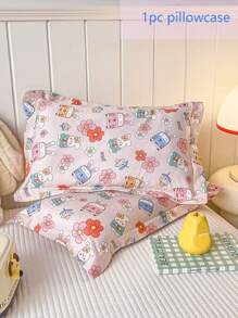 1pc Rabbit, Flower, Car Pattern Pillowcase, Cartoon Cute 100% Cotton Pink Pillowcase, Moisture Wicking Breathable Wide Envelope Pillowcase, (Without Inner), For Children & Teenagers, Suitable For All Seasons
