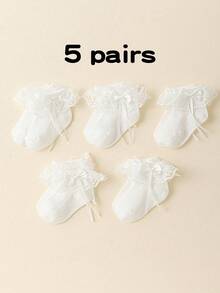 5/10/1 Pair Of Baby Socks. 0-3Y Girls' Short Socks With Lace Ruffle. Comfortable Princess Socks For Newborns. Lace Socks. Soft And Comfortable. Available In Pink, Black, Red, Beige, And White. Suitable For Wearing In Spring, Summer, Autumn, And Winter. Ideal For Princess Parties And Perfect For Daily Wear Or Campus Style - White - View 16