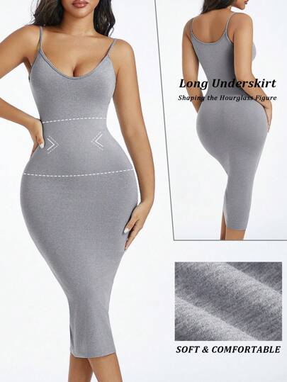 1pc Women's Gray Spaghetti Strap Camisole Bodycon Dress, Suitable For Base Layer Or Outerwear