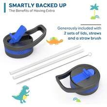 2 Pack Insulated Kids Water Bottle,  14oz Stainless Steel Water Bottles With  Straw Lid, -FREE Lead-Free Double Wall Leak Proof Drink Cups Flask For School (Blue Car +Blue Dinosaur) - 藍色恐龍園 - 查看 5