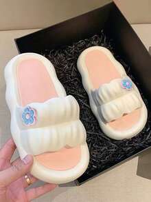 Sandalias De Moda Onduladas Para Dama Pin de Flor, Sandalias De EVA Primavera Y Verano Antideslizantes Para Hogar Y Vacaciones - Azul - Ver 4