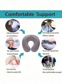 1 pieza Almohada de viaje, almohada de cuello, almohada de avión, almohada de viaje para coche, hogar u oficina, almohada de cuello para vuelo con botón a presión y funda suave, almohada de cuello en forma de U portátil para estudiantes y adultos, que soporta el cuello y protege la columna vertebral cervical mientras se estudia o se viaja en coche, oficina u otra bolsa de viaje para accesorios escolares