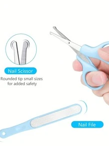 1-Set Nail Care Kit With Storage Box - Includes Nail Clippers, Scissors, Tweezers, Nail File, Safety Clippers - Light Blue, Ideal For Travel & Home Use, Travel Nail Kit|Sleek Nail Care|Secure Storage Case
