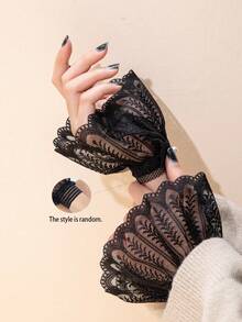 1 Pair Lace Hollow-Out Sleeves, Suitable For Formal Events, Weddings, And Daily Wear - Black - View 12