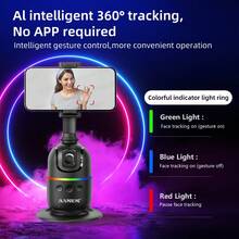 AI Smartphone Gimbal Stabilizer, 360° Auto Face Tracking Desktop Follow Tripod Stand, Suitable For Camera, Action Camera, With Remote Control And Dual Fill Lights - Black - View 7