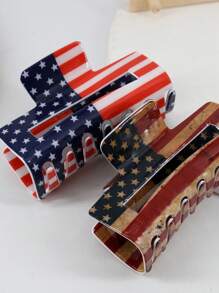 Damen Unabhängigkeitstag Haarklammer mit Hai und amerikanischer Flagge, mit hochwertigem festlichen Rechteck-Hinterkopf-Haarzubehör, geeignet für langes und dickes Haar. Mode Haarzubehör Schönheit Haarklammer Elegante Haarspange Lässig Haarklammer