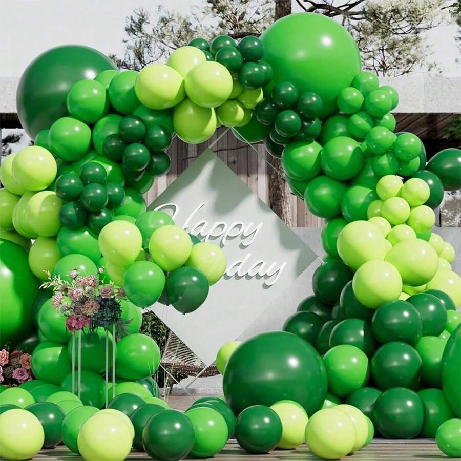 Bộ 93 quả bóng bay ngày Thánh Patrick, gồm nhiều kích cỡ bóng bay cao su màu xanh lá cây đậm và xanh lá cây nhạt khác nhau, thích hợp để trang trí sinh nhật, kỷ niệm, lễ tốt nghiệp, trang trí nhà ngày Thánh Patrick, tiệc độc thân, trang trí xanh cho các hoạt động ngoài trời.