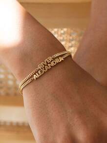 1 Piece Stainless Steel Personalized Custom Bracelet - Custom Name Bracelet - Personalized Name Jewelry - Light Luxury Egyptian Cuban Style, Minimalist Stainless Steel Custom Bracelet, Customizable With English Name, Date, Number, Valentine's Day, Party