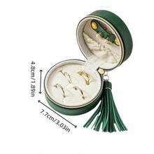1pc Round Tassel Travel Mini Jewelry Box, Ring Earring Stud Organizer, PU Leather Zipper Jewelry Storage Box, Jewelry Counter Protection Display Box - Round - View 2