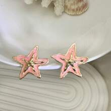 1 Pair Summer Fashion Enamel Drip Oil Starfish Stud Earrings, Suitable For Women Casual Beach Wear Decoration Earrings