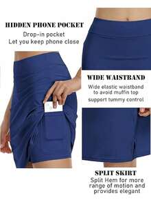 Golf Skirts For Woman With Pockets Silicone Grippers Tennis Skirt Inner Shorts Athletic Pickleball Running Skort - Màu xanh hải quân - Xem 4