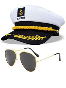 2pcs/Set Captain Hat (Hat + Glasses) Party Hat, Funny Hat Suitable For Holiday Performance, Yacht Party, Beach Party