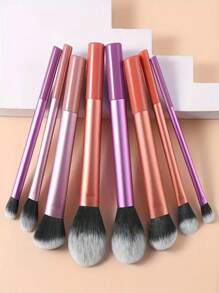 8pcs Colorful Portable Makeup Brush Set, Made Of High-Strength Plastic Handles, Lightweight And Durable, With Premium Synthetic Soft Hair Bristles, Suitable For Makeup Enthusiasts, Ideal For Holiday Gifts