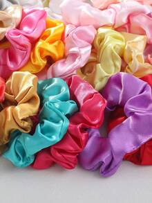 50 件随机颜色缎面发圈，适合女孩使用，弹性发带配彩色丝带，马尾辫固定器，适合日常使用 - 彩色 - 查看 4