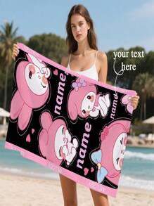 Sanrio 1 toalha de praia oficial licenciada Sanrio My Melody Design, personalizável com nome, superabsorvente, secagem rápida, macia, estilo moderno, adequada para banheiro, piscina, praia, uso doméstico