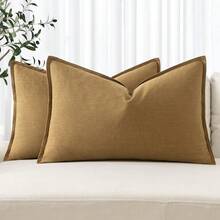 Local Delivery- Decorative Linen Pillow Covers 18x18 Inch Natural Beige ​Boho Farmhouse​ ​Neutral Couch Throw Pillows For Bed Pack Of 2 Accent Outdoor Pillowcase Modern Sofa Cushion Livingroom Home Decor - 芥末黃 - 查看 7