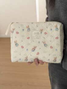 Borsa per il trucco con stampa di coniglio blu a forma di cuore, in tessuto morbido con cerniera, dolce e carino, borsa da toilette per uso domestico, da viaggio e quotidiano per le donne, elementi essenziali da viaggio, vacanza estiva, ritorno a scuola, borsa per la scuola, borsa da viaggio per le donne, borsa da viaggio per il trucco