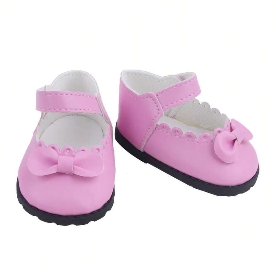 1 Pair Doll Shoes, Solid Color Bowknot Flat Leather Shoes With Round Edging, Hook And Loop Closure, Soft Leather Material, Suitable For 22 Inch/55cm Reborn Baby Dolls, Girls 3+ Years Old, Student, Doll Accessories, Holiday Party, Birthday Gift - SH-0220 - View 1
