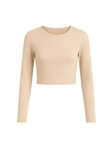 Set de 5 camisetas de manga larga de cuello redondo de ajuste delgado para mujer. Conjunto de 5 piezas Camiseta de manga larga ajustada de unicolor casual para mujer, primavera y otoño. Conjunto de 5 piezas Camiseta sencilla de manga larga de cuello en redondo negro liso para mujer, de uso casual diario en verano. Set de 5 camisetas tipo Henley casuales de mujer con cuello en redondo y mangas raglán ajustadas - Multicolor - Ver 3