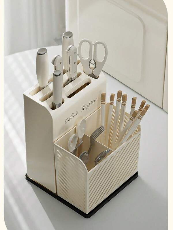 1pc Luxury Kitchen Knife Holder Set, Plastic Knife Rack With Utensil Holder, Cutting Board Storage, For Kitchen Organization