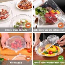 10/50/100/300 Stück dehnbare Lebensmittelfolie - elastische, wiederverwertbare Klarsichtfolie für Küche und Restaurant - transparent, geruchsarm, lebensmittelecht - ideal zum Schutz von Resten und gegen Staub