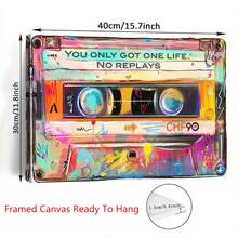 1 Tranh nghệ thuật băng cassette cổ điển thập niên 80, tranh treo tường bằng vải canvas với dòng chữ "You Only Live Once" (Bạn chỉ sống một lần), áp phích âm nhạc trừu tượng sống động, sẵn sàng treo trang trí cho phòng khách, phòng ngủ, văn phòng, quán cà phê - Món quà lý tưởng, trang trí tường quán cà phê | Nghệ thuật độc đáo | Tranh in trên vải canvas hiện đại, tranh treo tường khổ lớn, phẳng 2D, hoàn hảo cho trang trí phòng. - Nhiều màu - Xem 6